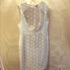 White eyelet Adrianna Papell fitted dress